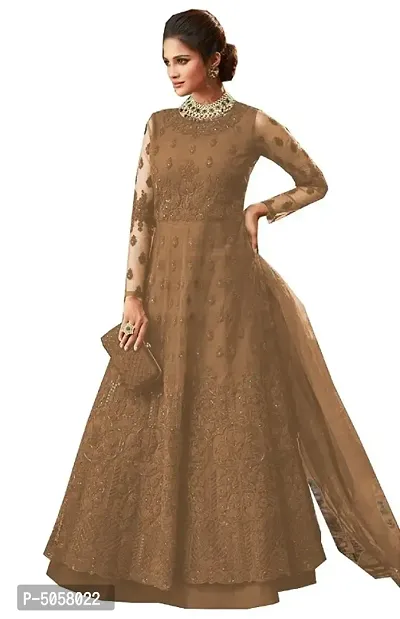 Stylish Net Embroidered Inner Santoon Gown With Net Embroidered With Lace Work Dupatta Set-thumb2