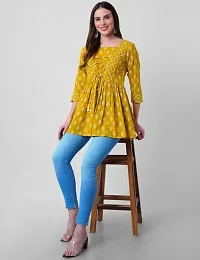 Beautiful Short Kurti Yellow Printed Rayon Kurta For Women-thumb1