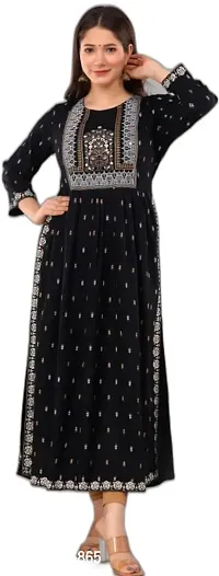 Beautiful Straight Black Embroidered Rayon Kurta For Women-thumb0