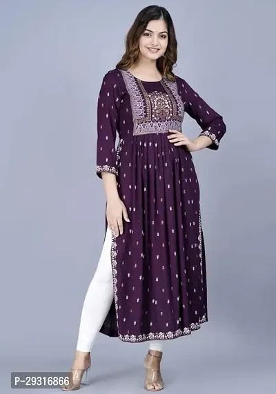 Beautiful Straight Purple Embroidered Rayon Kurta For Women-thumb2