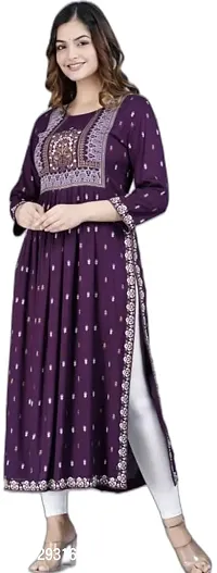 Beautiful Straight Purple Embroidered Rayon Kurta For Women-thumb0