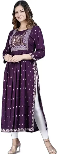 Stylish Rayon Straight Embroidered Naira Cut Kurti