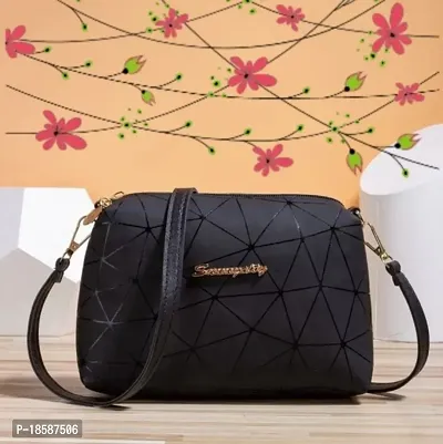 Black Artificial Leather Printed Sling Bags For Women-thumb0