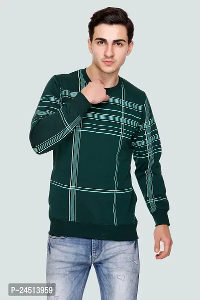 Elegant Green Fleece Self Pattern Long Sleeves Sweatshirts For Men