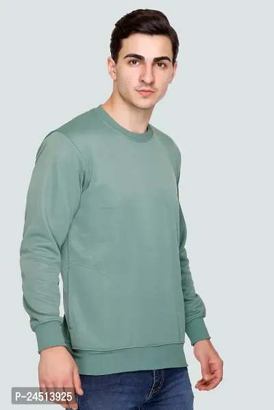 Elegant Olive Fleece Self Pattern Long Sleeves Sweatshirts For Men