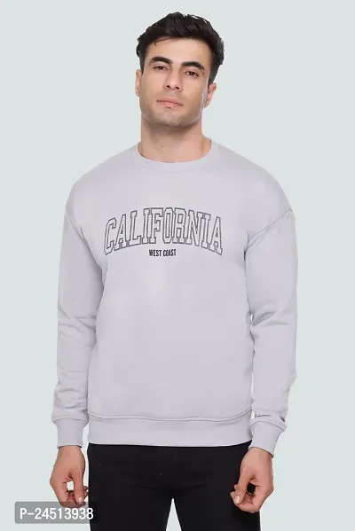 Elegant Grey Fleece Self Pattern Long Sleeves Sweatshirts For Men