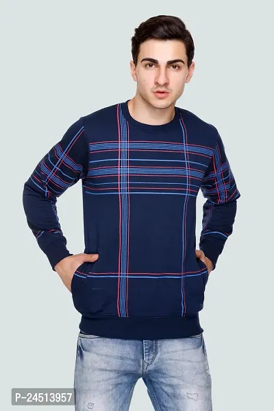 Elegant Blue Fleece Self Pattern Long Sleeves Sweatshirts For Men