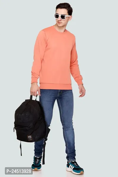 Elegant Peach Fleece Self Pattern Long Sleeves Sweatshirts For Men