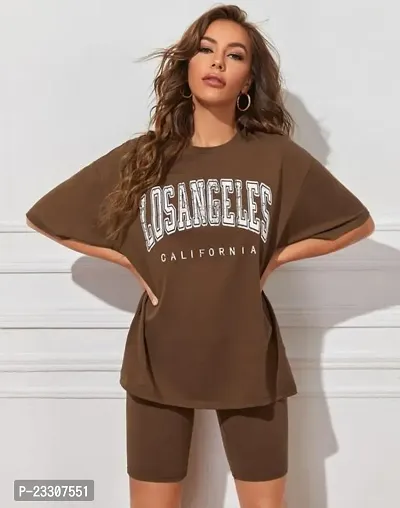 Elegant Brown Cotton Blend Tshirt For Women