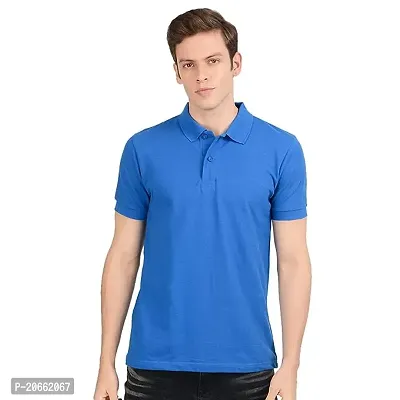 Reliable Blue Cotton Solid Polos For Men-thumb0