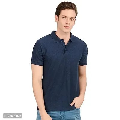 Reliable Blue Cotton Solid Polos For Men-thumb0