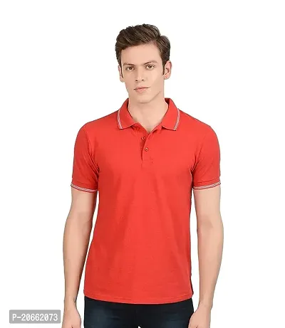 Reliable Red Cotton Solid Polos For Men