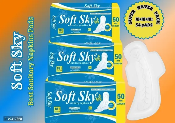 SOFT SKY XL Dry 54 Sanitary Napkins Pads 280mm with Double Flaps enriched - 3 Pack OF (18 - Pads)-thumb0