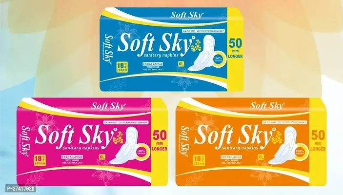 SOFT SKY XL Dry 54 Sanitary Napkins Pads 280mm with Double Flaps enriched - 3 Pack OF (18 - Pads)-thumb2