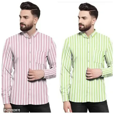 Stylish Multicoloured Khadi Cotton Casual Shirts For Men Pack Of 2