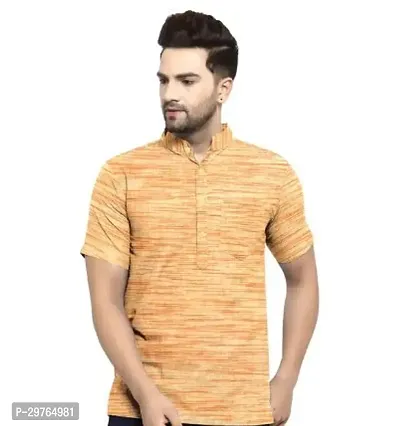 Stylish Orange Khadi Cotton Solid Kurtas For Men