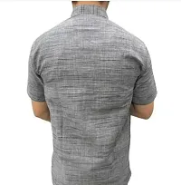 Stylish Grey Khadi Cotton Solid Kurtas For Men-thumb1