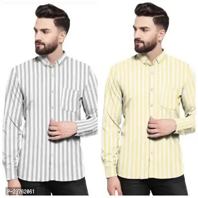 Stylish Multicoloured Khadi Cotton Casual Shirts For Men Pack Of 2