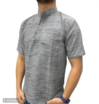 Stylish Grey Khadi Cotton Solid Kurtas For Men-thumb0