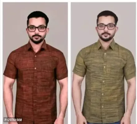 Stylish Multicoloured Khadi Cotton Casual Shirts For Men Pack Of 2