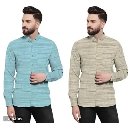 Stylish Multicoloured Khadi Cotton Casual Shirts For Men Pack Of 2-thumb0