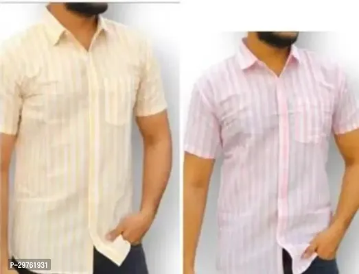 Stylish Multicoloured Khadi Cotton Casual Shirts For Men Pack Of 2