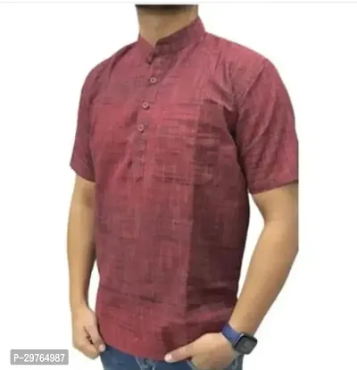 Stylish Maroon Khadi Cotton Solid Kurtas For Men