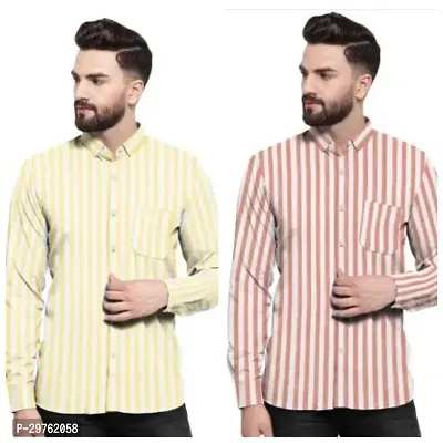 Stylish Multicoloured Khadi Cotton Casual Shirts For Men Pack Of 2-thumb0