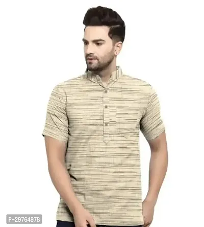 Stylish Khaki Khadi Cotton Solid Kurtas For Men-thumb0