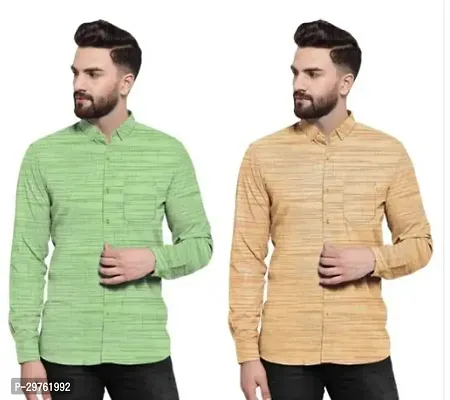 Stylish Multicoloured Khadi Cotton Casual Shirts For Men Pack Of 2