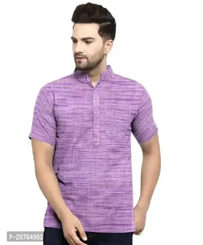 Stylish Purple Khadi Cotton Solid Kurtas For Men-thumb0