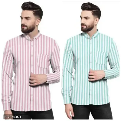 Stylish Multicoloured Khadi Cotton Casual Shirts For Men Pack Of 2-thumb0