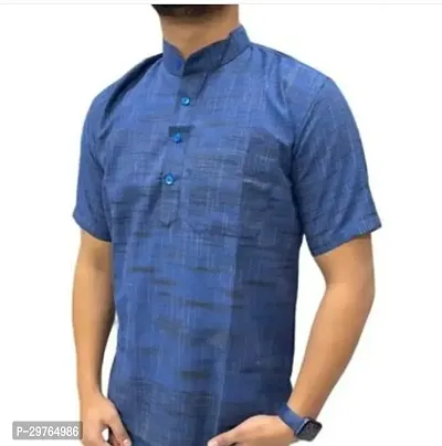 Stylish Blue Khadi Cotton Solid Kurtas For Men