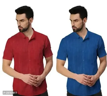 Stylish Multicoloured Khadi Cotton Casual Shirts For Men Pack Of 2-thumb0