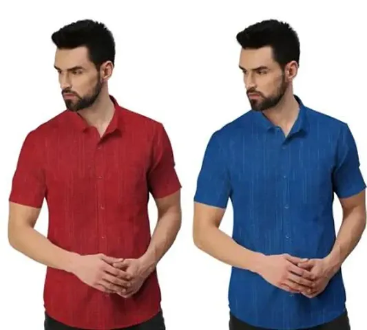 Khadi Cotton Solid Casual Shirt Pack of 2 For Men