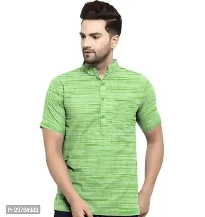 Stylish Green Khadi Cotton Solid Kurtas For Men