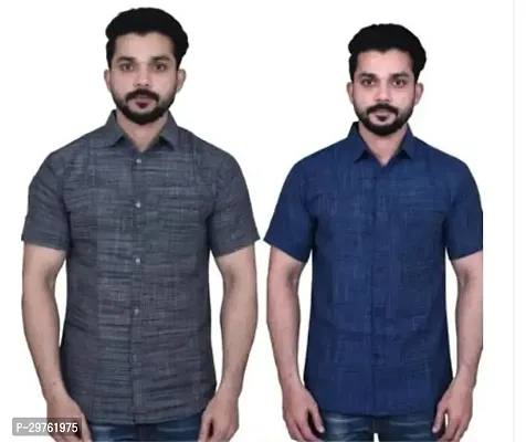 Stylish Multicoloured Khadi Cotton Casual Shirts For Men Pack Of 2