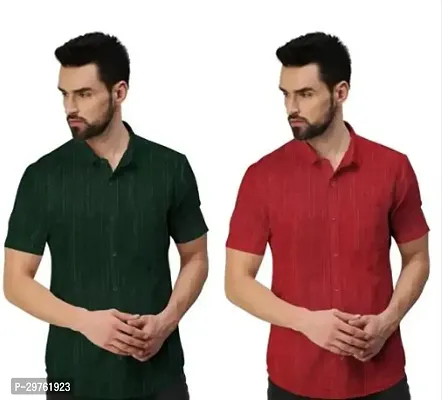 Stylish Multicoloured Khadi Cotton Casual Shirts For Men Pack Of 2-thumb0