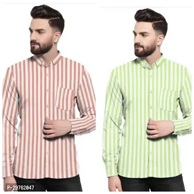 Stylish Multicoloured Khadi Cotton Casual Shirts For Men Pack Of 2