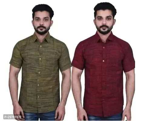 Stylish Multicoloured Khadi Cotton Casual Shirts For Men Pack Of 2