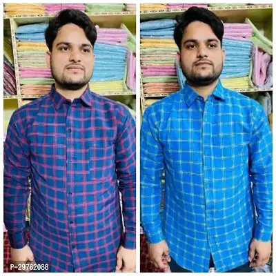 Stylish Multicoloured Khadi Cotton Casual Shirts For Men Pack Of 2-thumb0