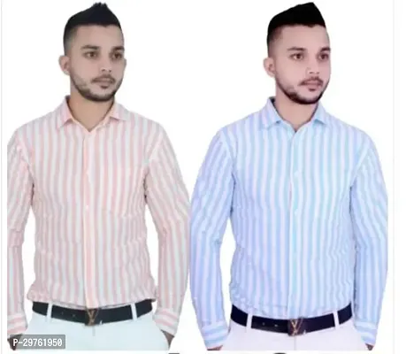 Stylish Multicoloured Khadi Cotton Casual Shirts For Men Pack Of 2-thumb0