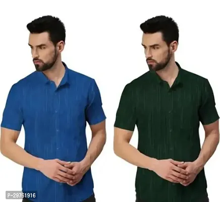 Stylish Multicoloured Khadi Cotton Casual Shirts For Men Pack Of 2-thumb0