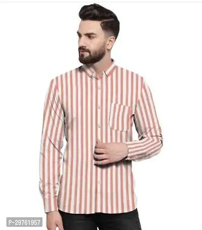 Stylish Peach Khadi Cotton Casual Shirts For Men-thumb0