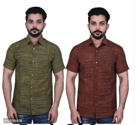 Stylish Multicoloured Khadi Cotton Casual Shirts For Men Pack Of 2-thumb0