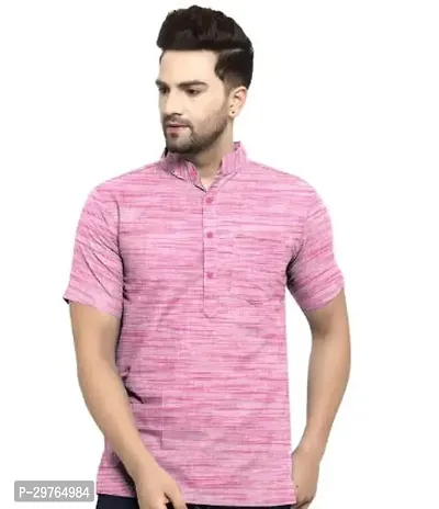 Stylish Pink Khadi Cotton Solid Kurtas For Men