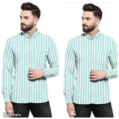 Stylish Green Khadi Cotton Casual Shirts For Men Pack Of 2