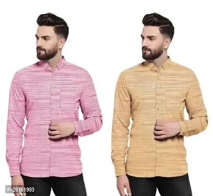 Stylish Multicoloured Khadi Cotton Casual Shirts For Men Pack Of 2-thumb0