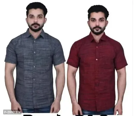 Stylish Multicoloured Khadi Cotton Casual Shirts For Men Pack Of 2