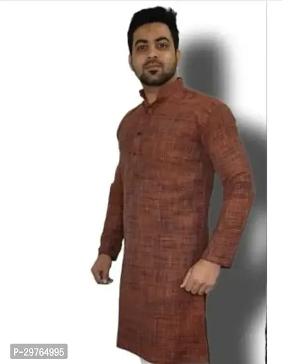 Stylish Brown Khadi Cotton Solid Kurtas For Men-thumb0